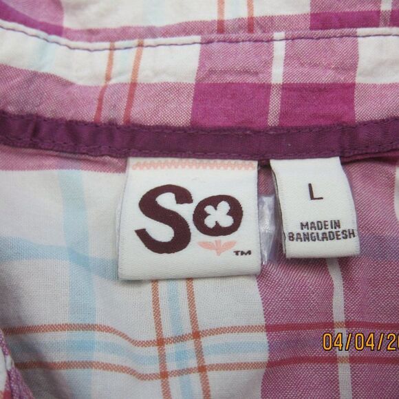 📦 SO Purple blue plaid button down shirt top Pre-owned - Picture 3 of 5